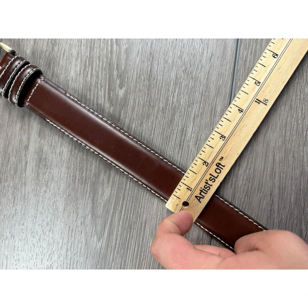 Jos. A. Bank Mens Leather Belt Contrast Stitching Brown 52